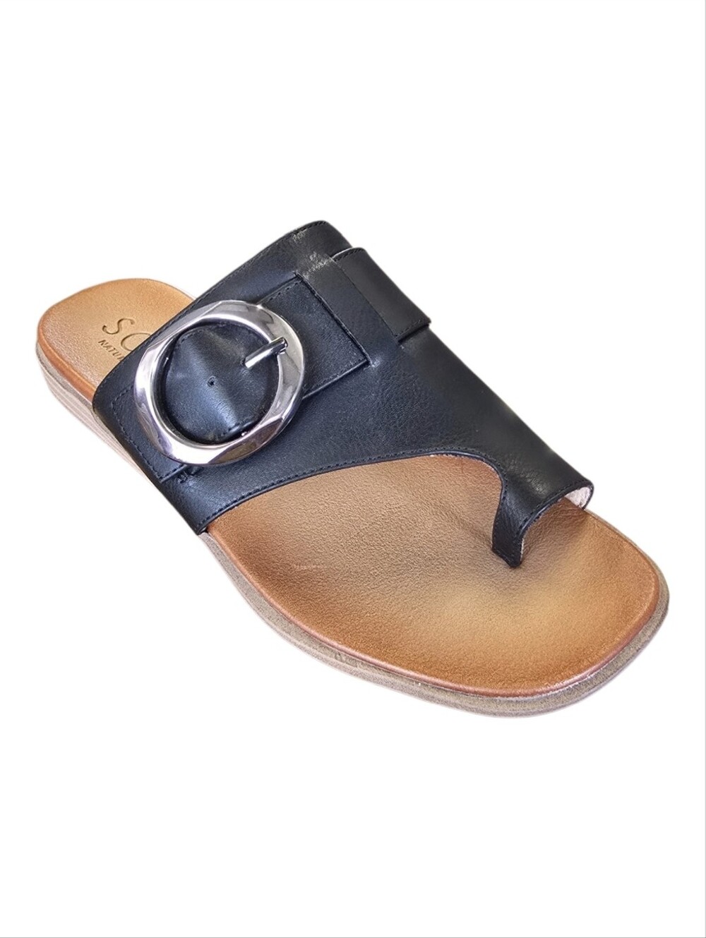 SOUL Naturalizer Joanie Black Buckle Toe Loop Slide Sandals
